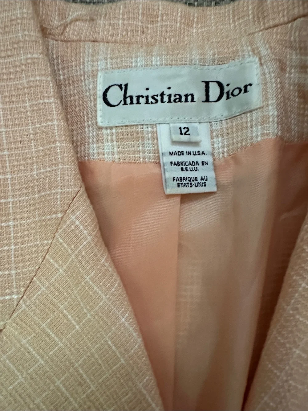 CHRISTIAN DIOR Peach Plaid Tailored Women's SUIT